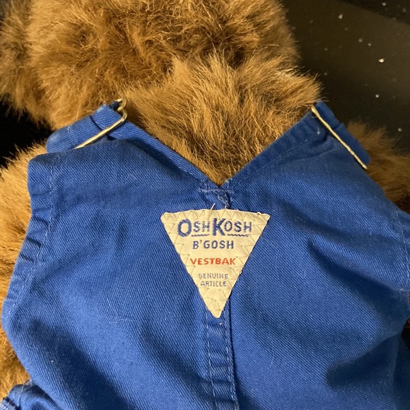 BIG Teddy Bear Jointed Wearing Adorable OshKosh Overalls Vintage Country - Picture 6 of 10